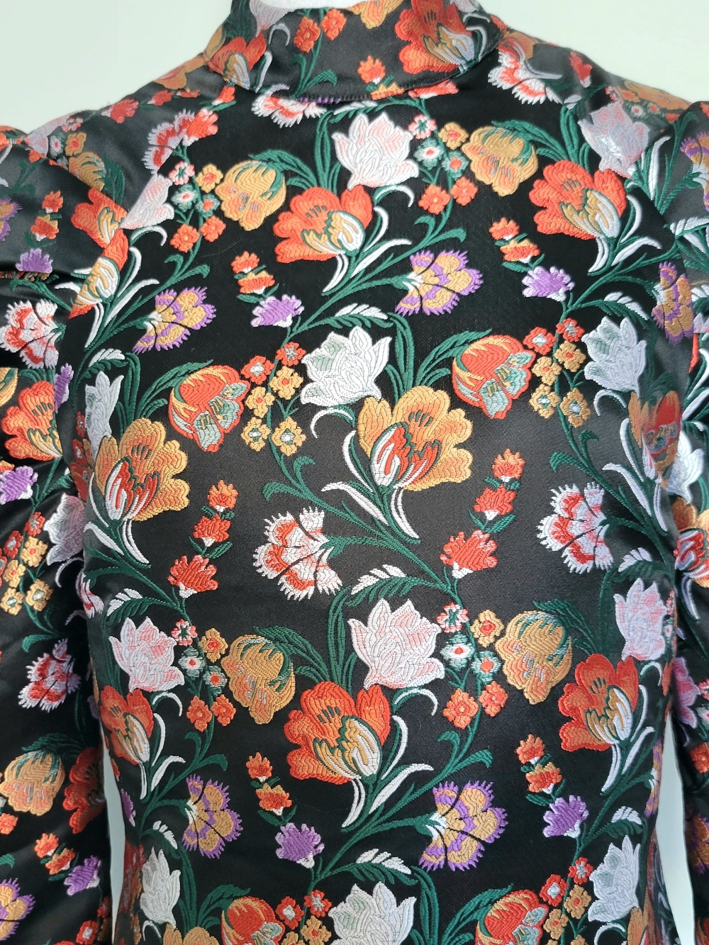 NWT LOST INK Black Orange Jacquard Floral Long Puff-Sleeve Sheath Dress Sz Small - Picture 6 of 15